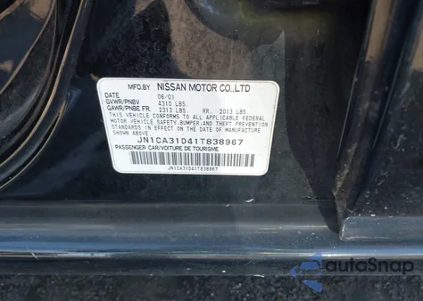 2001 Nissan Maxima Se z USA, uszkodzony, nr VIN JN1CA31D41T838967